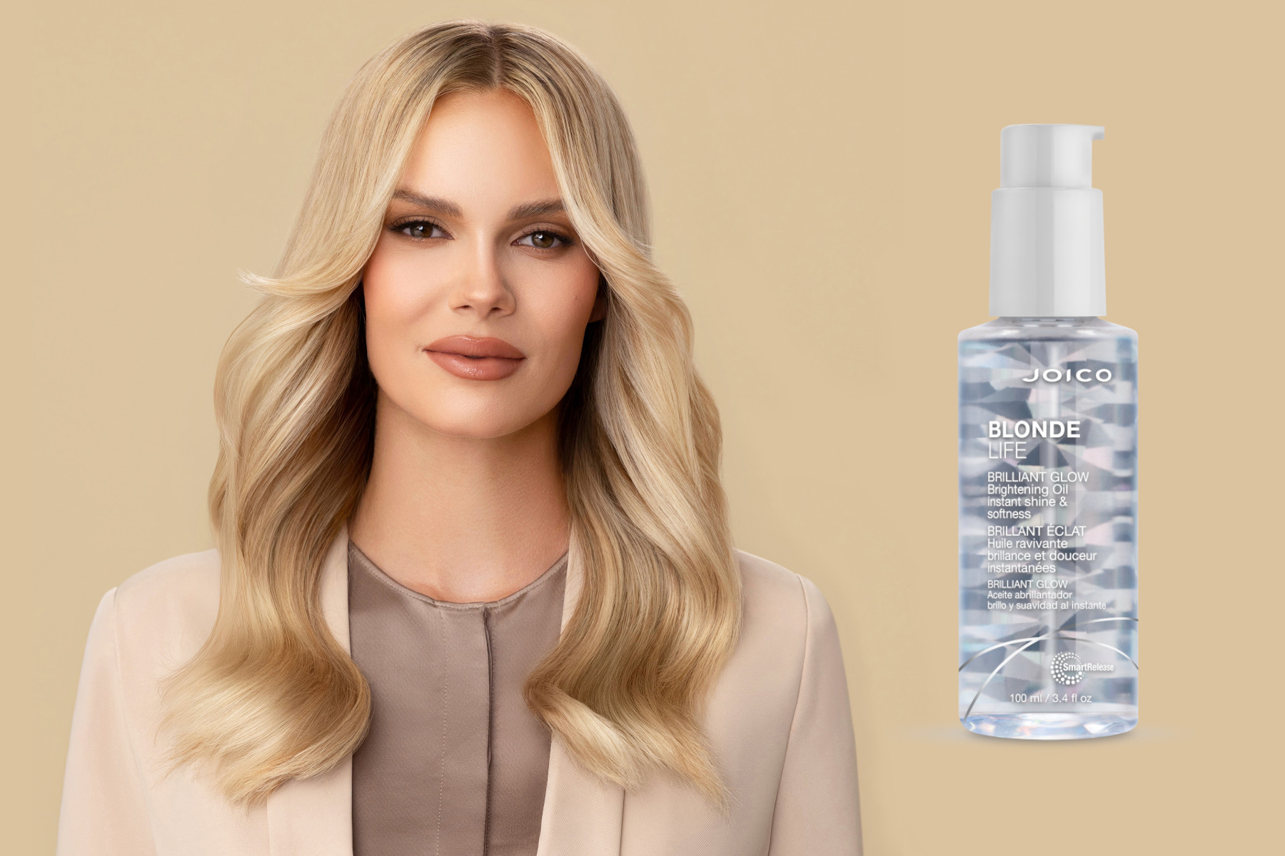 blonde life glossing oil and model