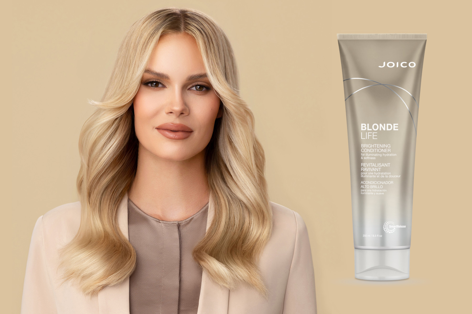 blonde life brightening conditioner and model