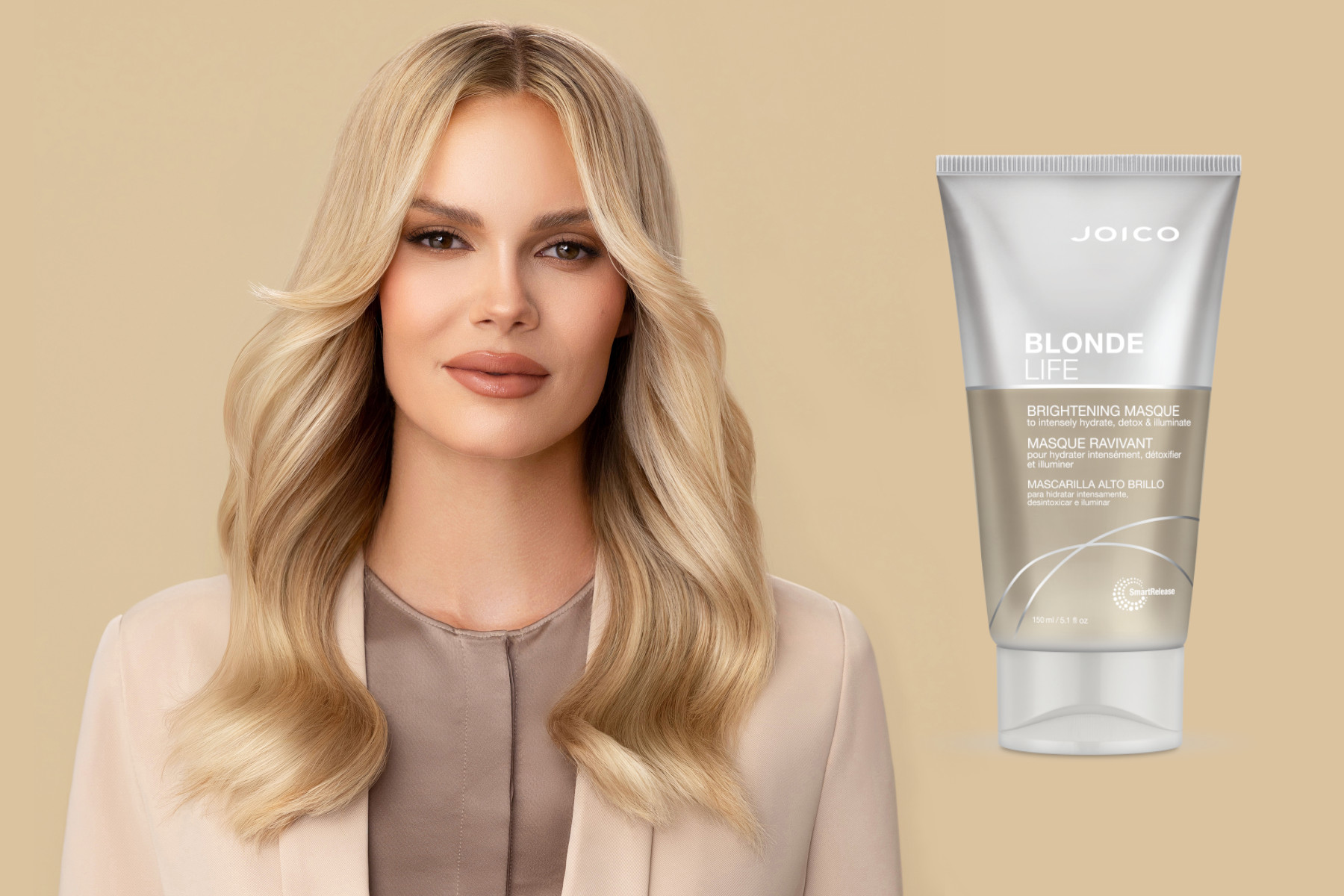 blonde life brightening masque and model