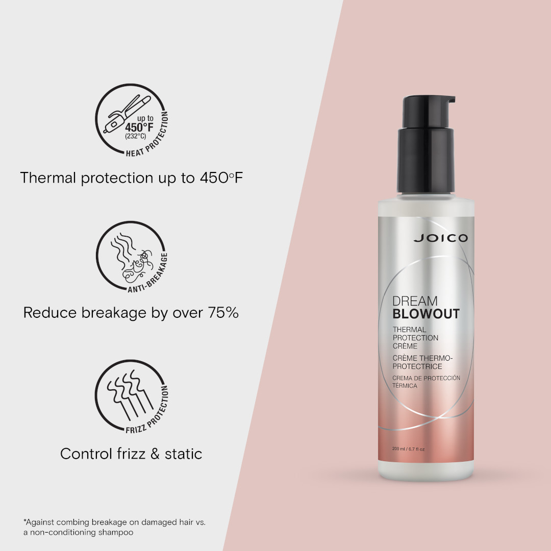 dream blowout bottle with benefits, thermal protection, reduces breakage, controls frizz and static