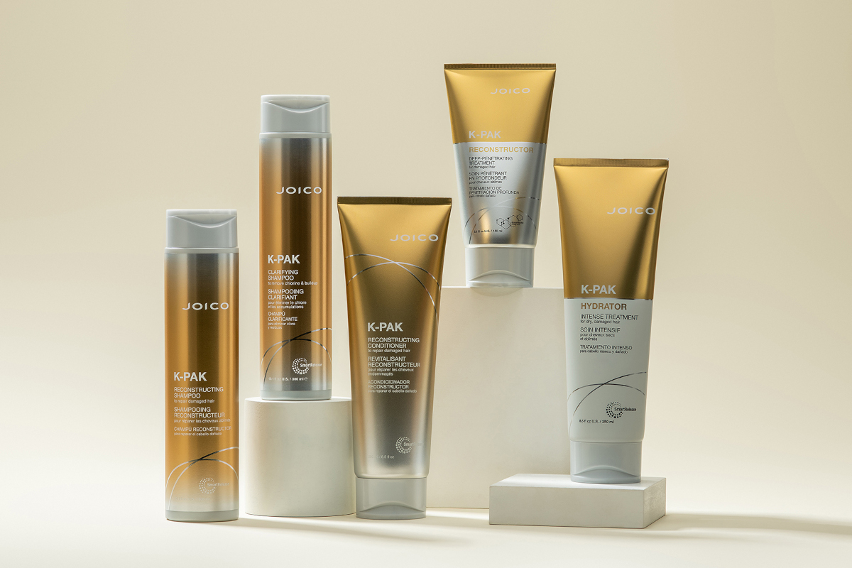 kpak collection of products with shampoo, conditioner, hydrator, masque hair products