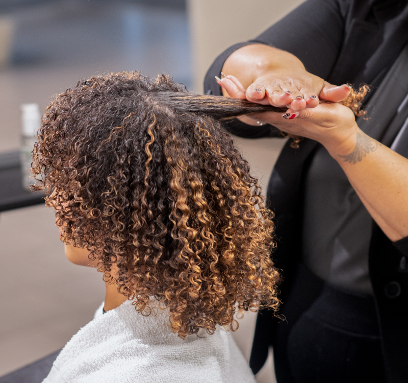 hair model getting hair treated