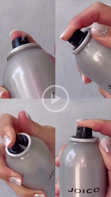 Collage photo of woman pressing hair spray nozzle